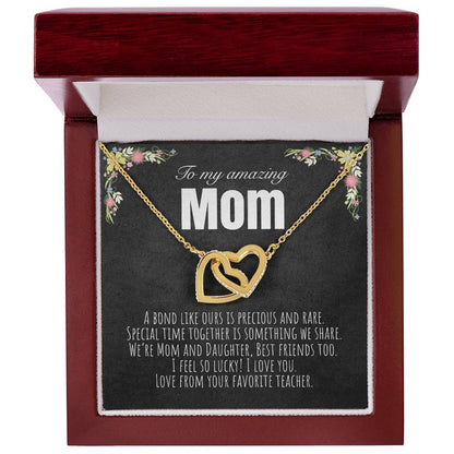 To My Mom - From Your Favorite Teacher Interlocking Hearts Necklace