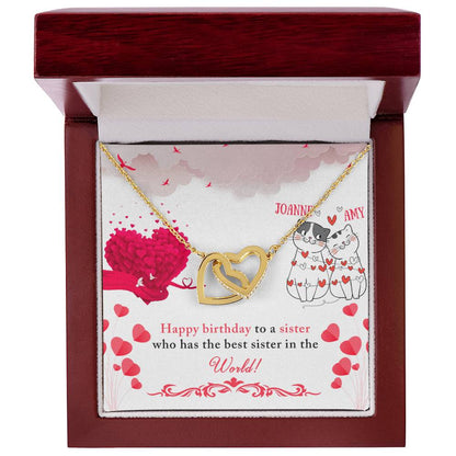 Happy Birthday Sister - Interlocking Necklace - Personalized Interlocking Hearts Necklace
