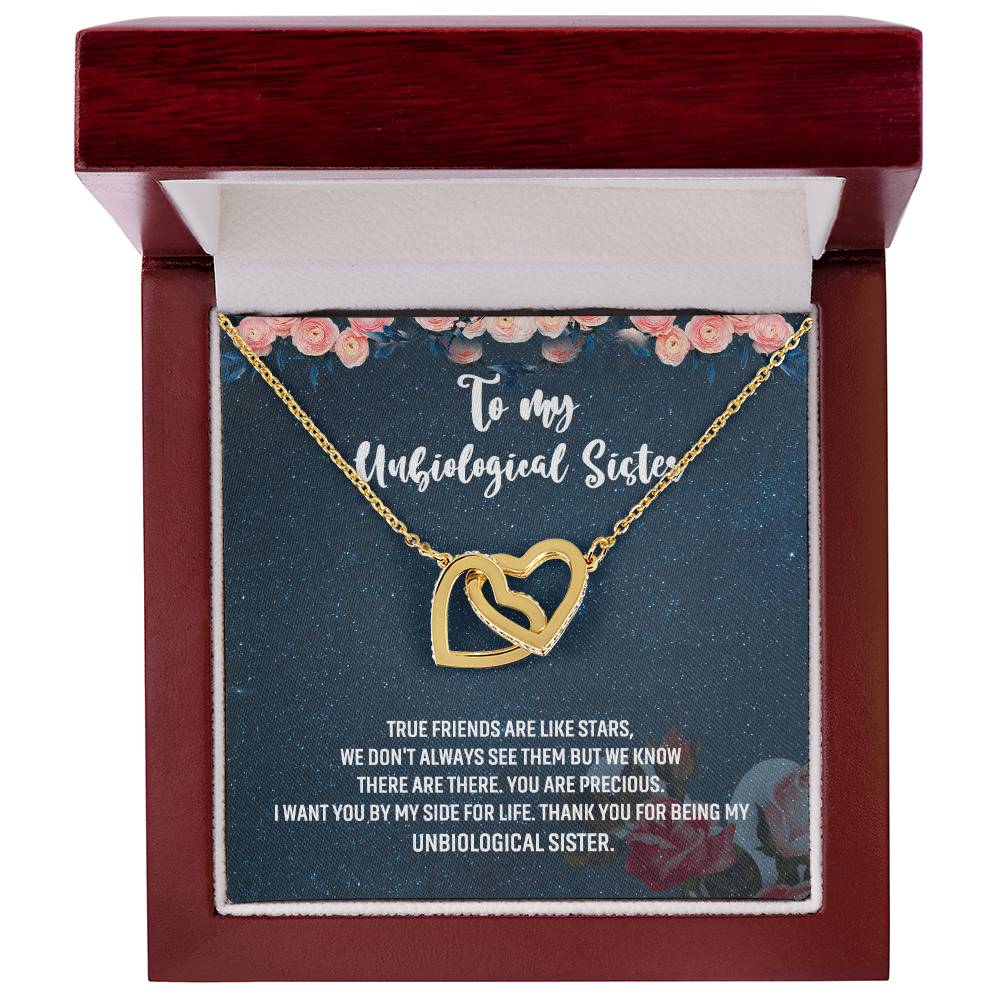 Unbiological Sister Gift Interlocking Hearts Necklace