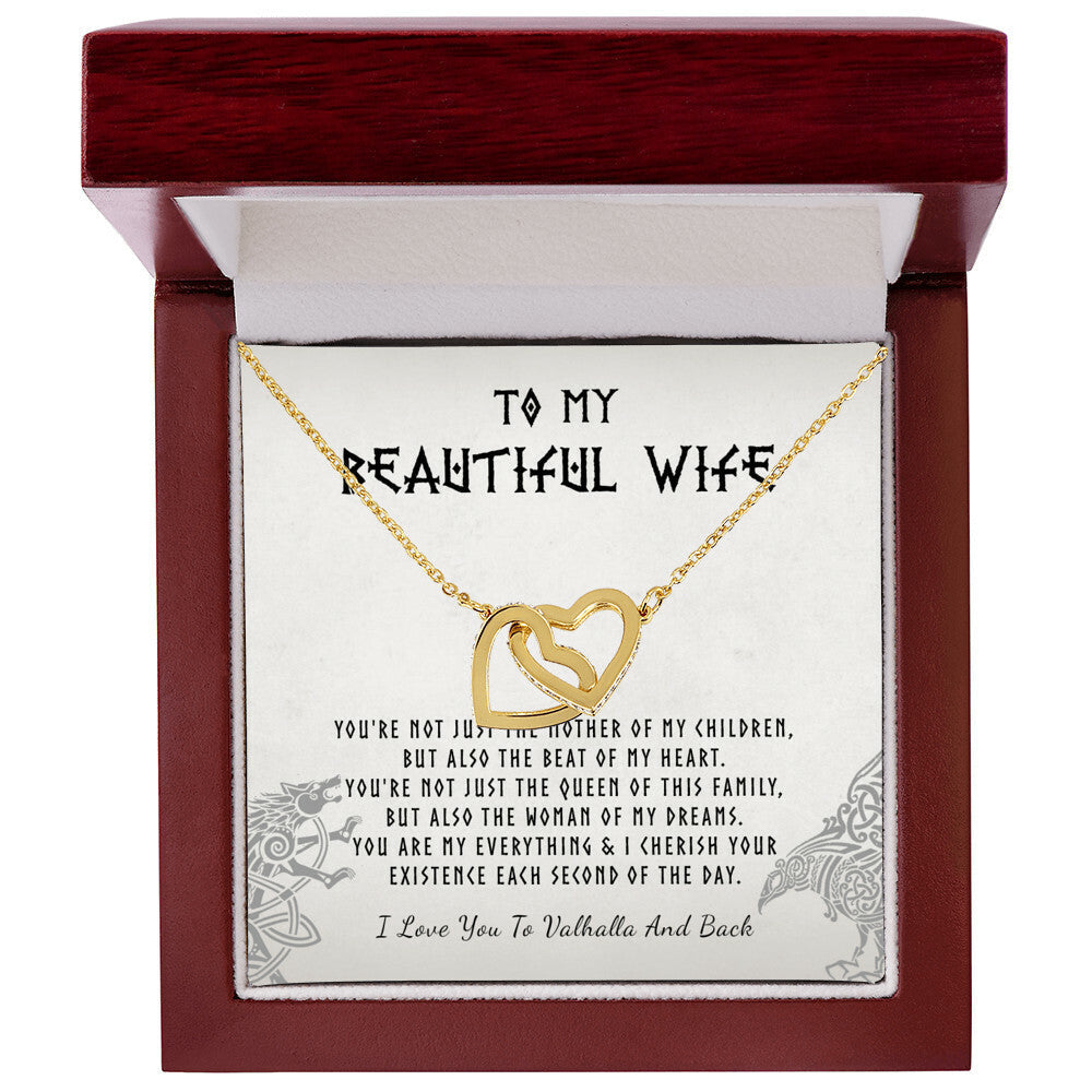 To My Beautiful Wife - I Love Your To Valhalla And Back Interlocking Hearts Necklace
