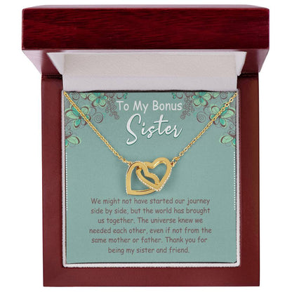 To My Bonus Sister Interlocking Hearts Necklace Message Card