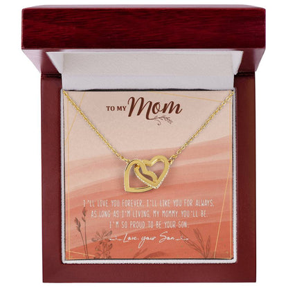 To My Mom Interlocking Hearts Necklace Message Card