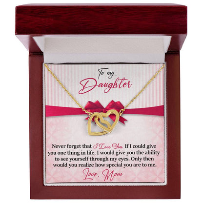 To My Daughter - I Love You - Love Mom Interlocking Hearts Necklace