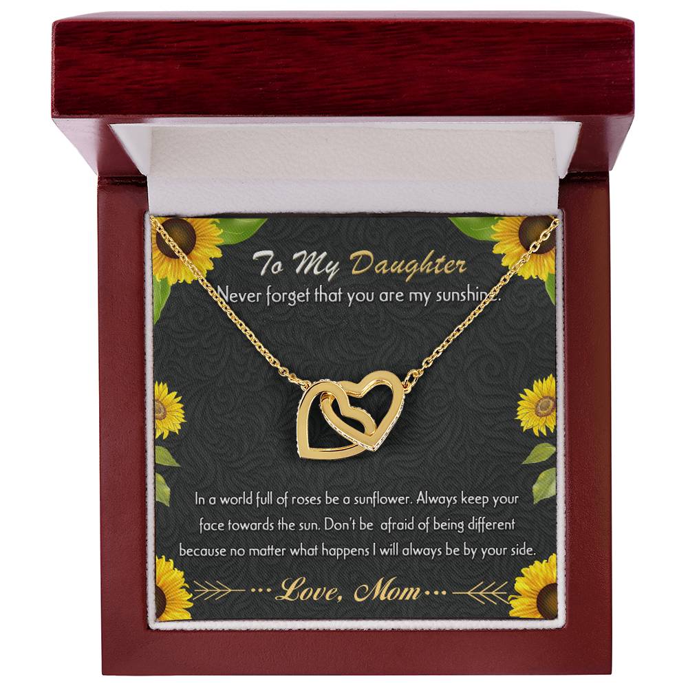 To My Daughter - Never Forget That You Are My Sunshine Interlocking Hearts Necklace