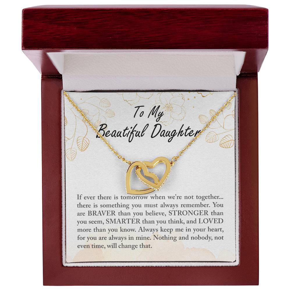 To My Beautiful Daughter - Braver Stronger Smarter - Necklace Interlocking Hearts Necklace