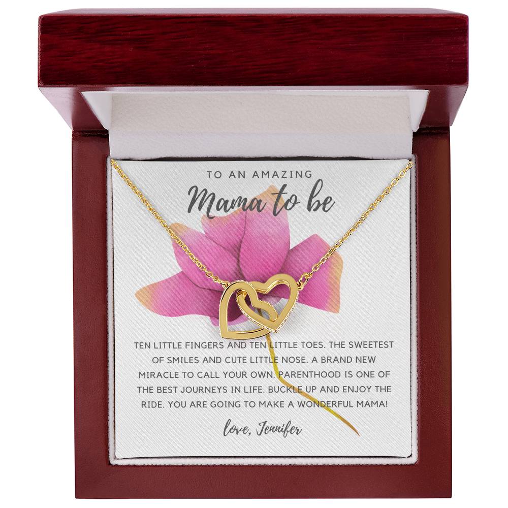 To An Amazing Mama To Be - Pink Rose Interlocking Hearts Necklace