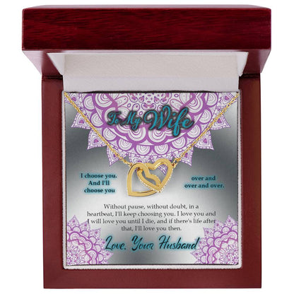 To My Wife I Choose You Two Hearts Embellished With Cubic Zirconia Stones Interlocked Together Interlocking Hearts Necklace
