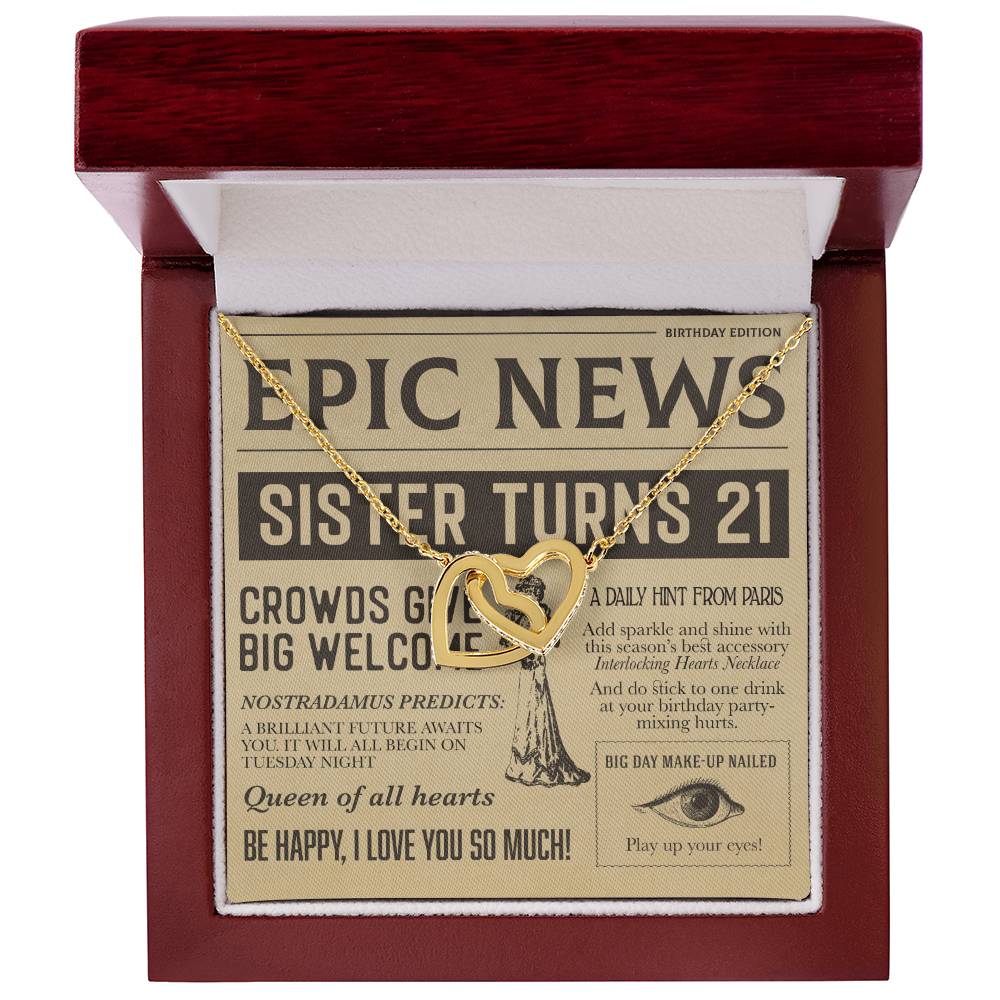 21St Birthday Gift Necklace Birthday Gift For Sister With Unique Message Card Interlocking Hearts Necklace