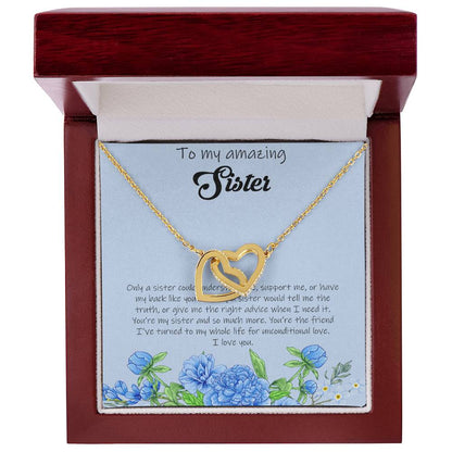 To My Amazing Sister - Blue Interlocking Hearts Necklace