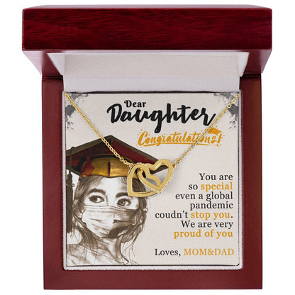 Dear Daughter! Loves Mom&Dad Interlocking Hearts Necklace