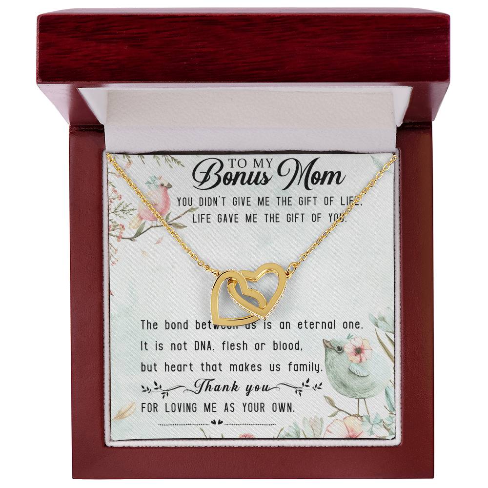 To My Bonus Mom Interlocking Hearts Necklace Message Card