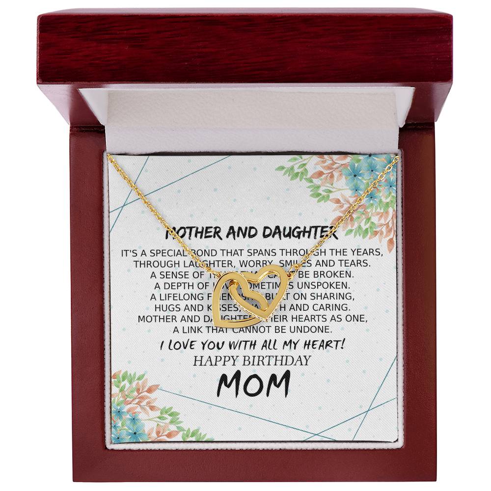 Mom Birthday Card Poem Mother And Daughter Love Interlocking Hearts Necklace