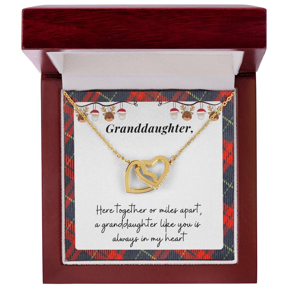 Christmas Gift For Granddaughter - Here Together Or Miles Apart A Granddaughter Like You Is Always In My Heart Interlocking Hearts Necklace
