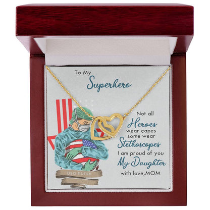 My Superhero Nurse Daughter Interlocking Hearts Necklace