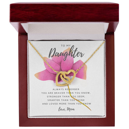 To My Daughter Necklace - Pink Rose Interlocking Hearts Necklace