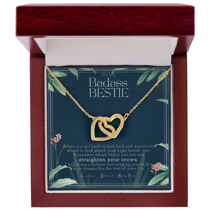 To My Badass Bestie Necklace Remember Whose Bestie You Are Straighten Your Crown Friendship Gift Friendship Necklace Touching Gift For Bestie Interlocking Hearts Necklace