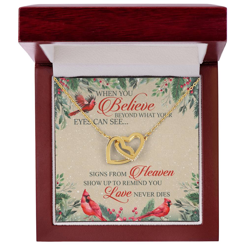 When You Believe Beyond What Your Eyes Interlocking Hearts Necklace Message Card