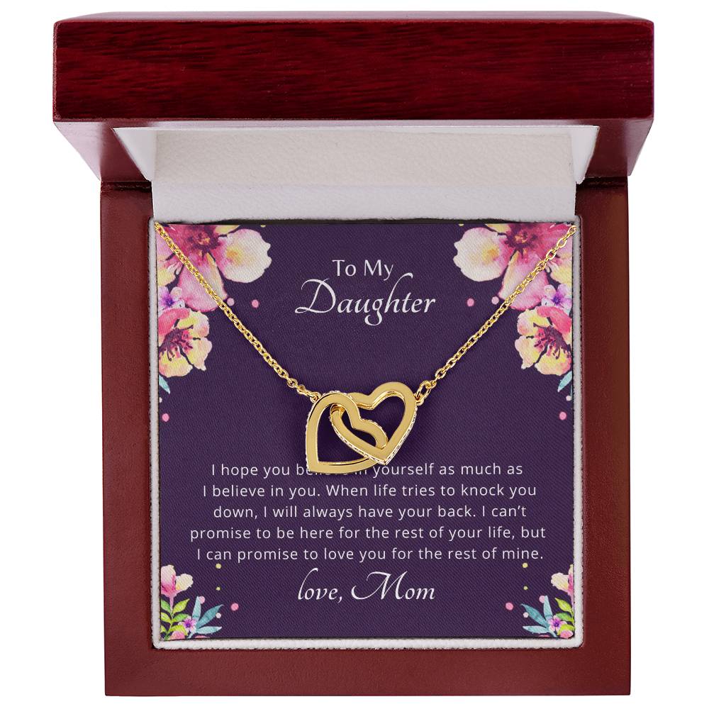 To My Daughter - Promise To Love You - Necklace. Embellished With Cubic Zirconia Stones. Interlocking Hearts Necklace
