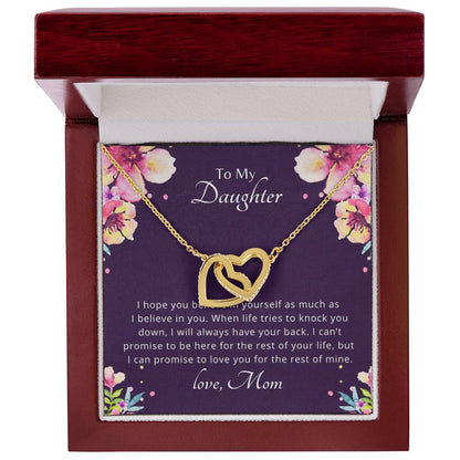 To My Daughter - Promise To Love You - Necklace. Embellished With Cubic Zirconia Stones. Interlocking Hearts Necklace