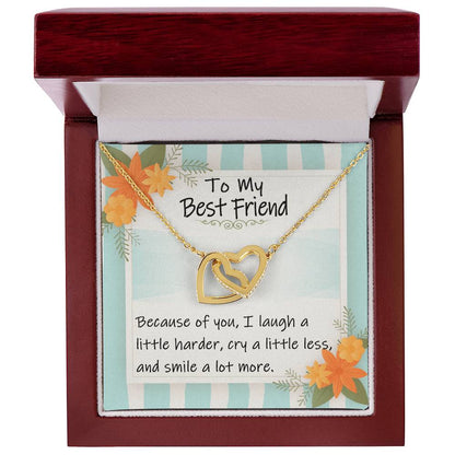 To My Best Friend - I Laugh A Little Harder Interlocking Heart Gift Neckalce Interlocking Hearts Necklace