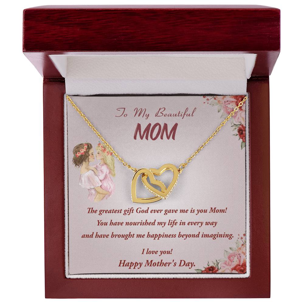 To My Beautiful Mom Interlocking Hearts Necklace Mother'S Day Gift Necklace For Mom Gift From Daughter