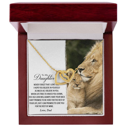 To My Daughter - This Old Lion Will Always Have Your Back Interlocking Hearts Necklace