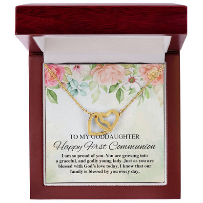 To My Goddaughter Happy First Communion Interlocking Hearts Necklace