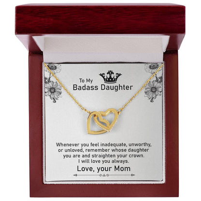 To My Badass Daughter Necklace From Mom Interlocking Hearts Necklace