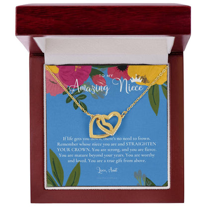 To My Amazing Niece Straighten Your Crown Necklace Aunt Niece Necklace Niece Birthday Gift Niece Graduation Gift Interlocking Hearts Necklace