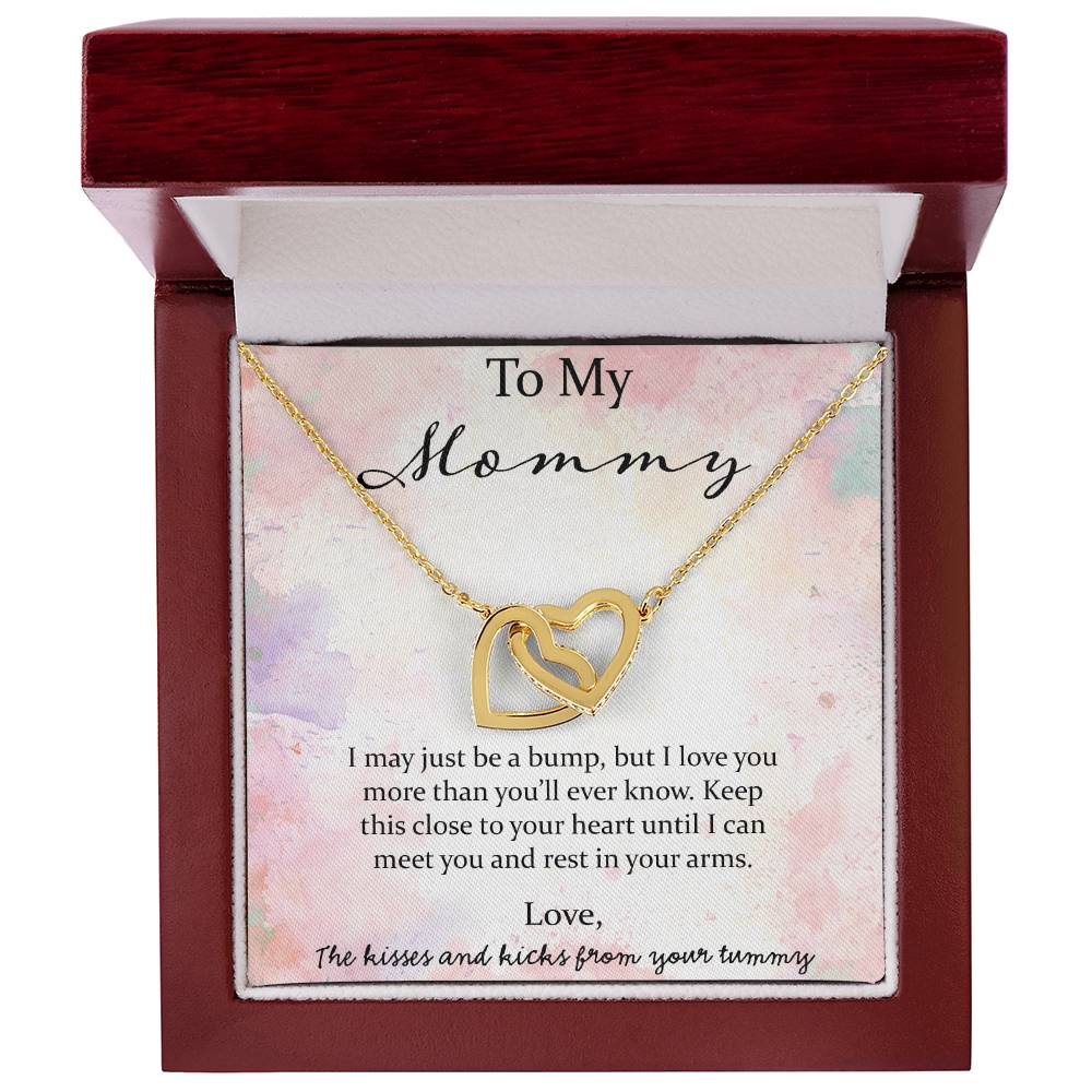 To My Mommy I May Just Be A Bump - Pink Interlocking Hearts Necklace