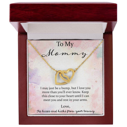 To My Mommy I May Just Be A Bump - Pink Interlocking Hearts Necklace