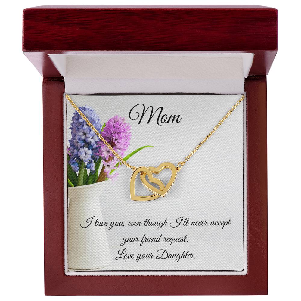 Gift For Mom-Two Hearts-I Love You. Interlocking Hearts Necklace