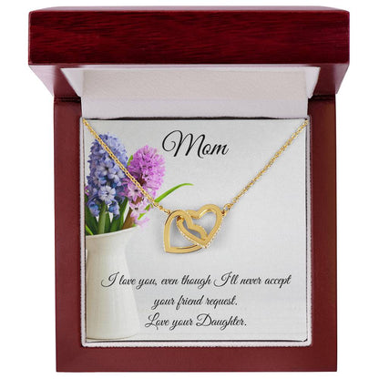 Gift For Mom-Two Hearts-I Love You. Interlocking Hearts Necklace