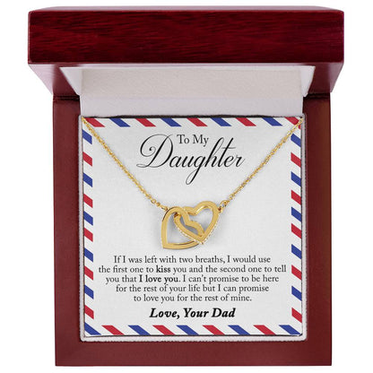 To My Daughter - Left With Two Breaths Interlocking Hearts Necklace