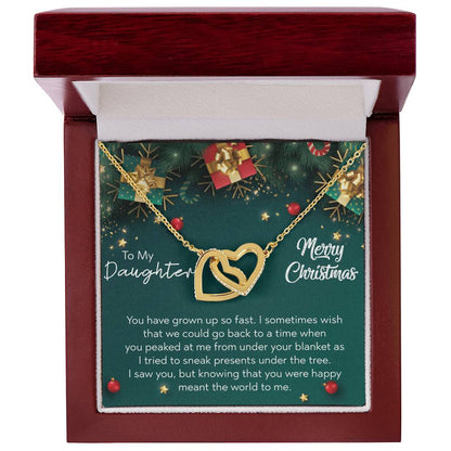 To My Daughter - Merry Christmas Interlocking Hearts Necklace