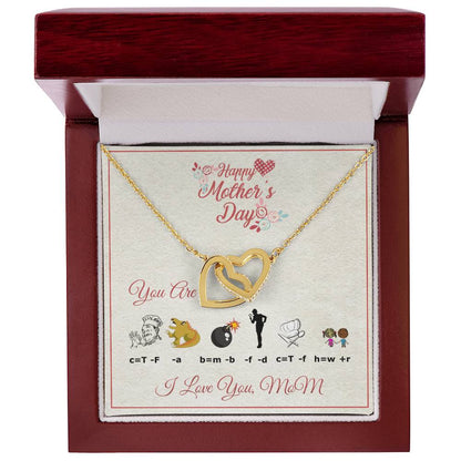 Interlocking Heart Necklace For Mom With Rebus Message Card Interlocking Hearts Necklace