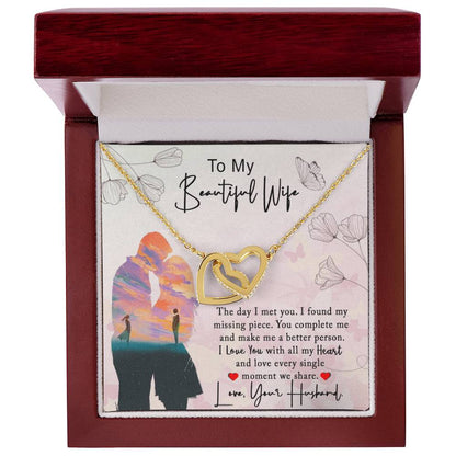 To My Beautiful Wife Interlocking Hearts Necklace