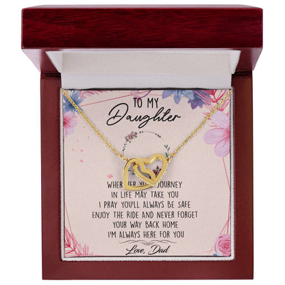 To My Daughter Interlocking Hearts Necklace Message Card