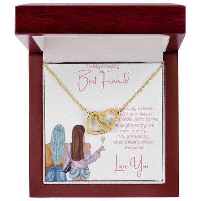 To My Amazing Best Friend - 2 Hearts Interlocking Hearts Necklace
