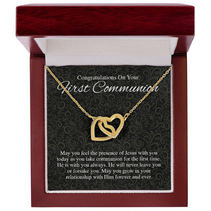 22 Congratualtions On Your First Communion V1 Interlocking Hearts Interlocking Hearts Necklace