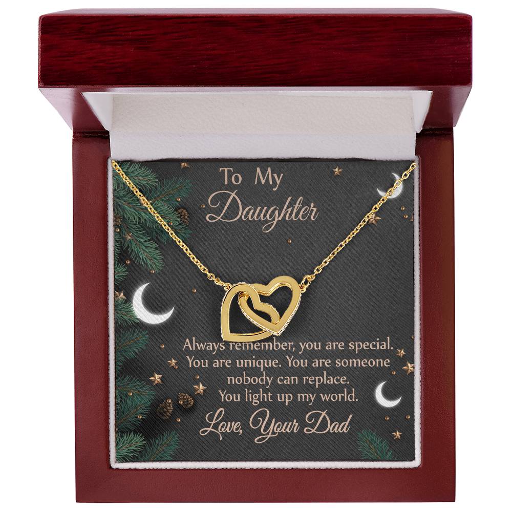 To Daughter - From Dad - You Light Up My World Necklace Interlocking Hearts Necklace