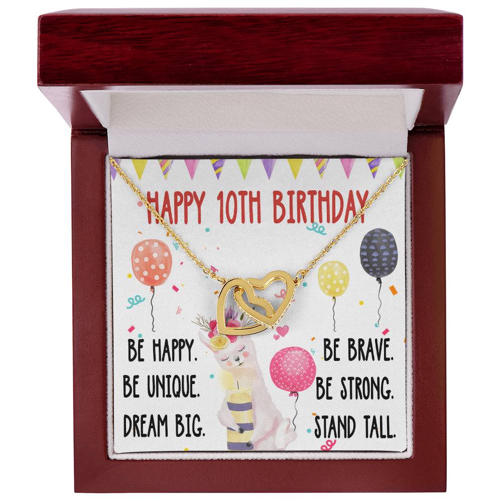 10Th Birthday Necklace Gift For Girl Daughter Birthday Gift For 10 Years Old Teen Birthday Gift Cute Llama Interlocking Hearts Necklace