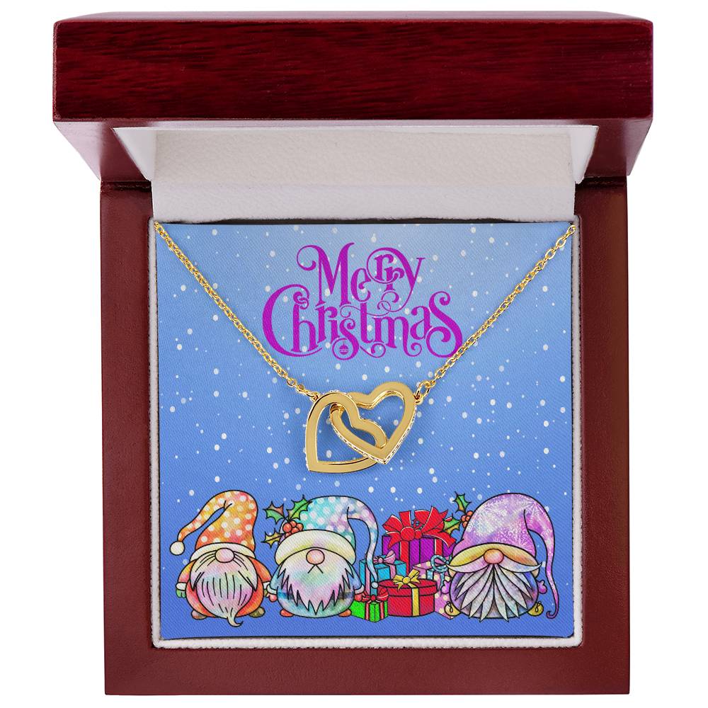 Merry Christmas Gnomes Interlocking Hearts Necklace
