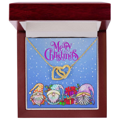 Merry Christmas Gnomes Interlocking Hearts Necklace