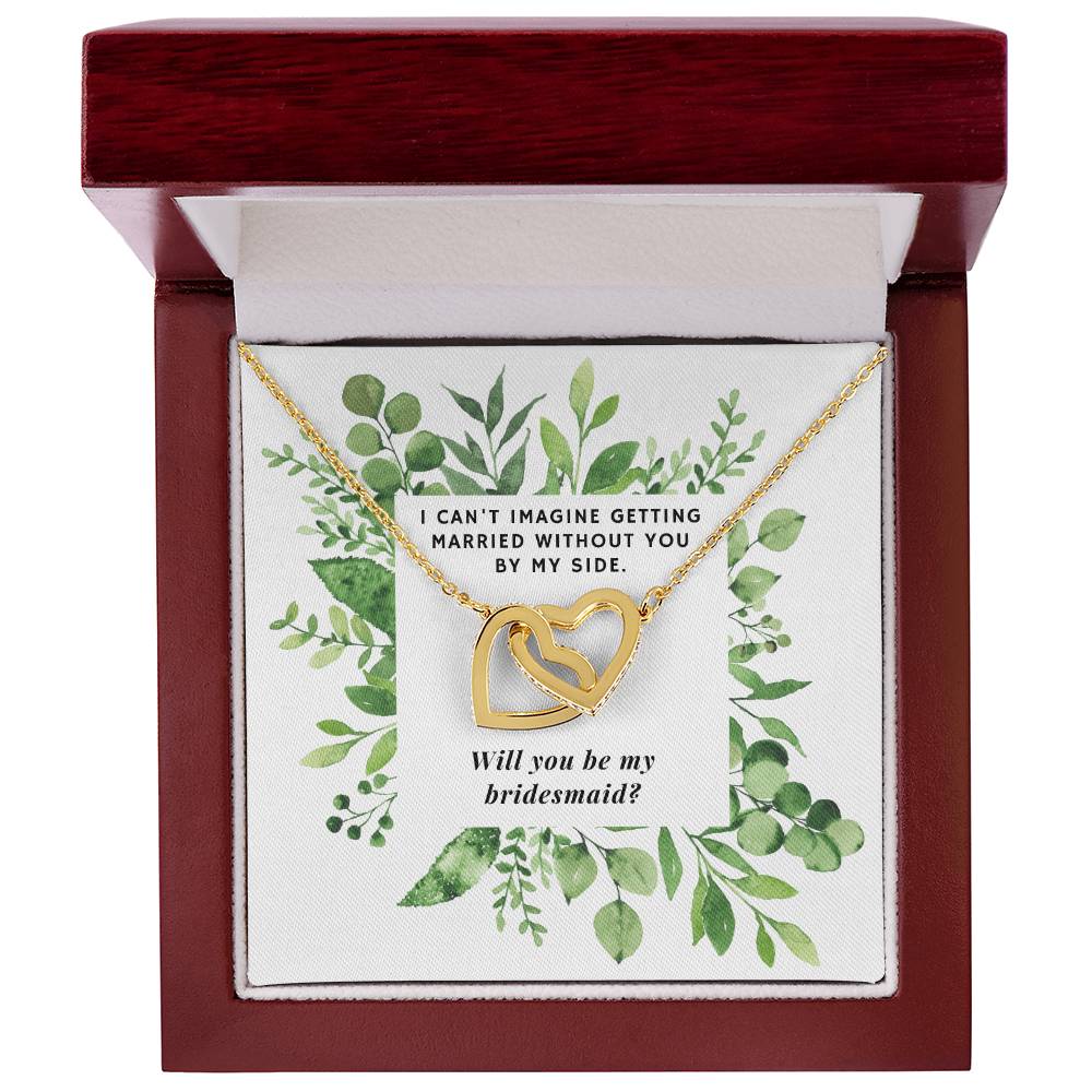 Bridesmaid Greenery Square Interlocking Hearts Necklace