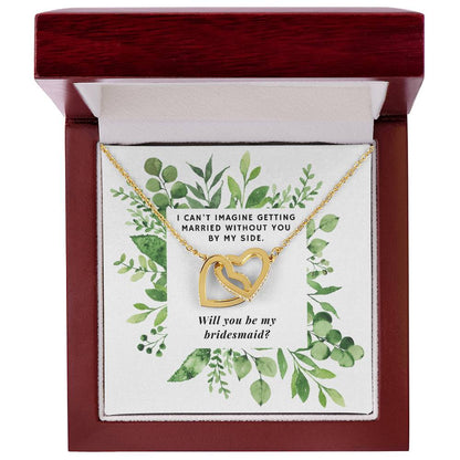 Bridesmaid Greenery Square Interlocking Hearts Necklace