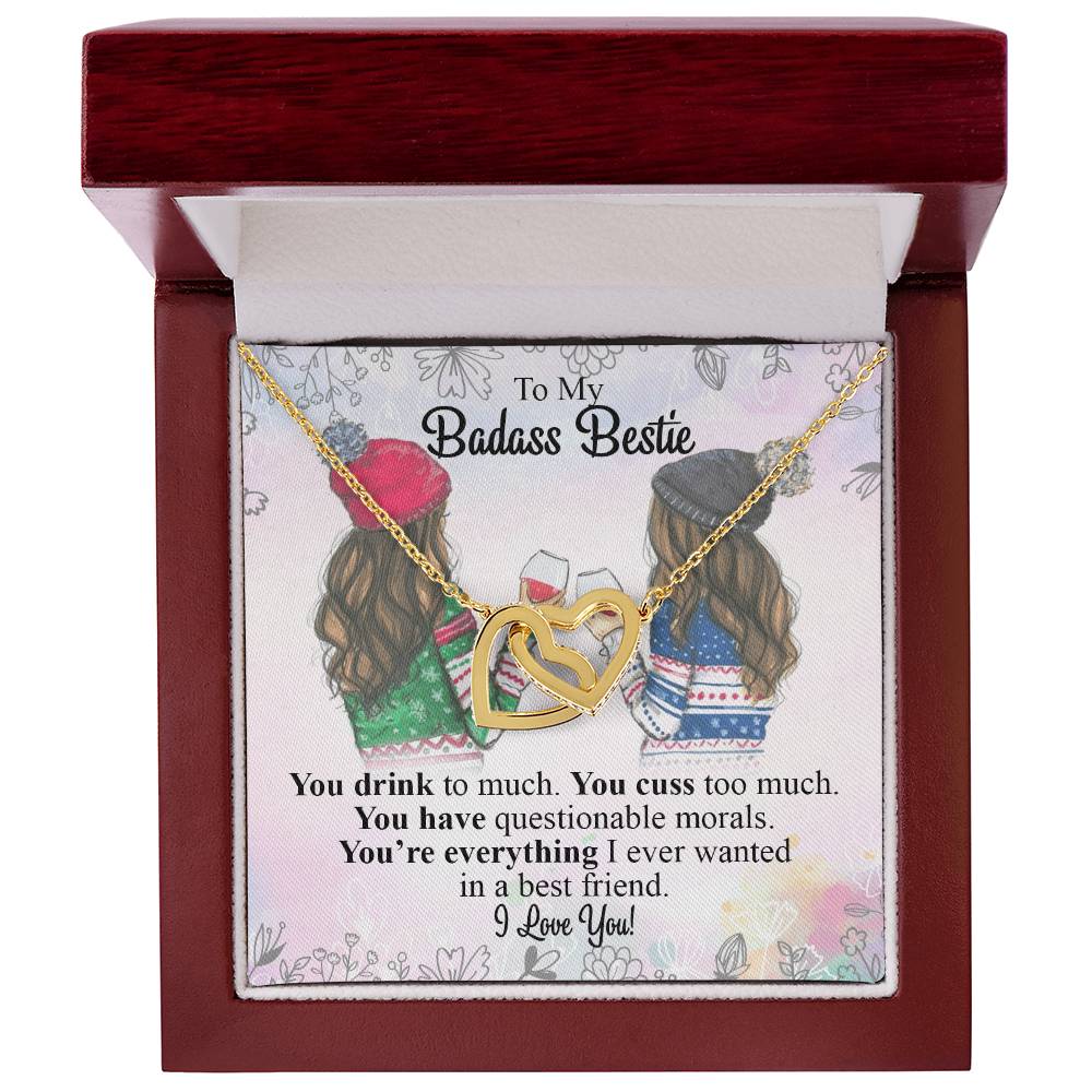 To My Badass Bestie Interlocking Hearts Necklace