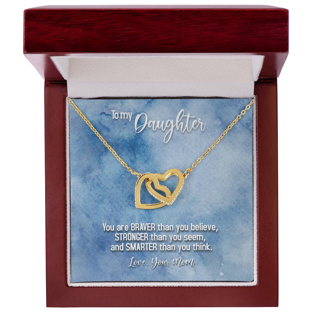 Daughter Braver Stronger Smarter Interlocking Hearts Necklace