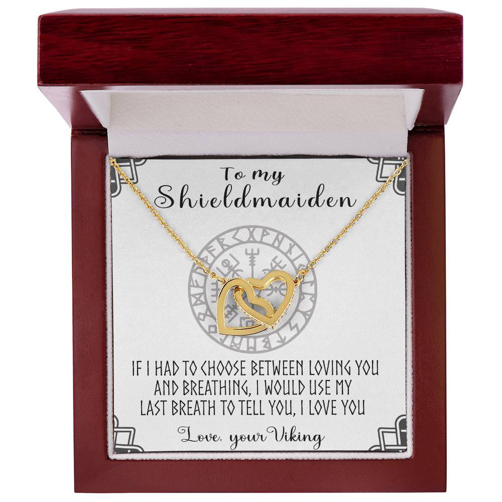 To My Shieldmaiden Interlocking Heart Necklace To Wife Necklace Shieldmaiden And Viking Interlocking Hearts Necklace
