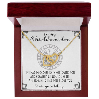 To My Shieldmaiden Interlocking Heart Necklace To Wife Necklace Shieldmaiden And Viking Interlocking Hearts Necklace